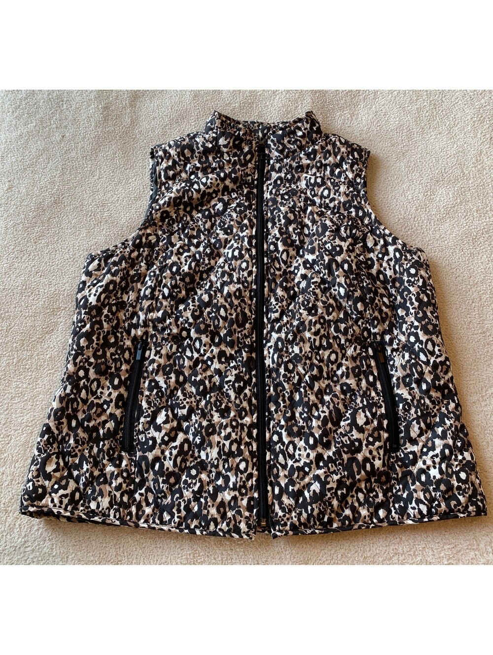 Relativity Leopard Print Quilted Vest Women's 2X Full Zip Pockets Lightweight